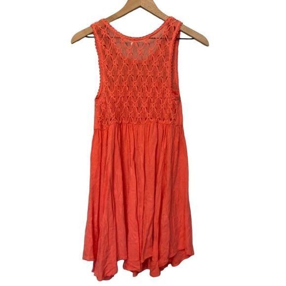 Free People Small Coral Crochet Swing Dress Boho Festival Party - Picture 6 of 8